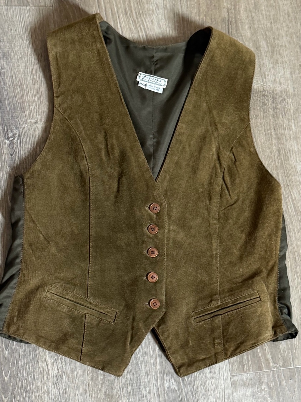 Britches Great Outdoors Genuine Suede Leather Vest/Olive Suede Button Front Vest - Picture 2 of 6